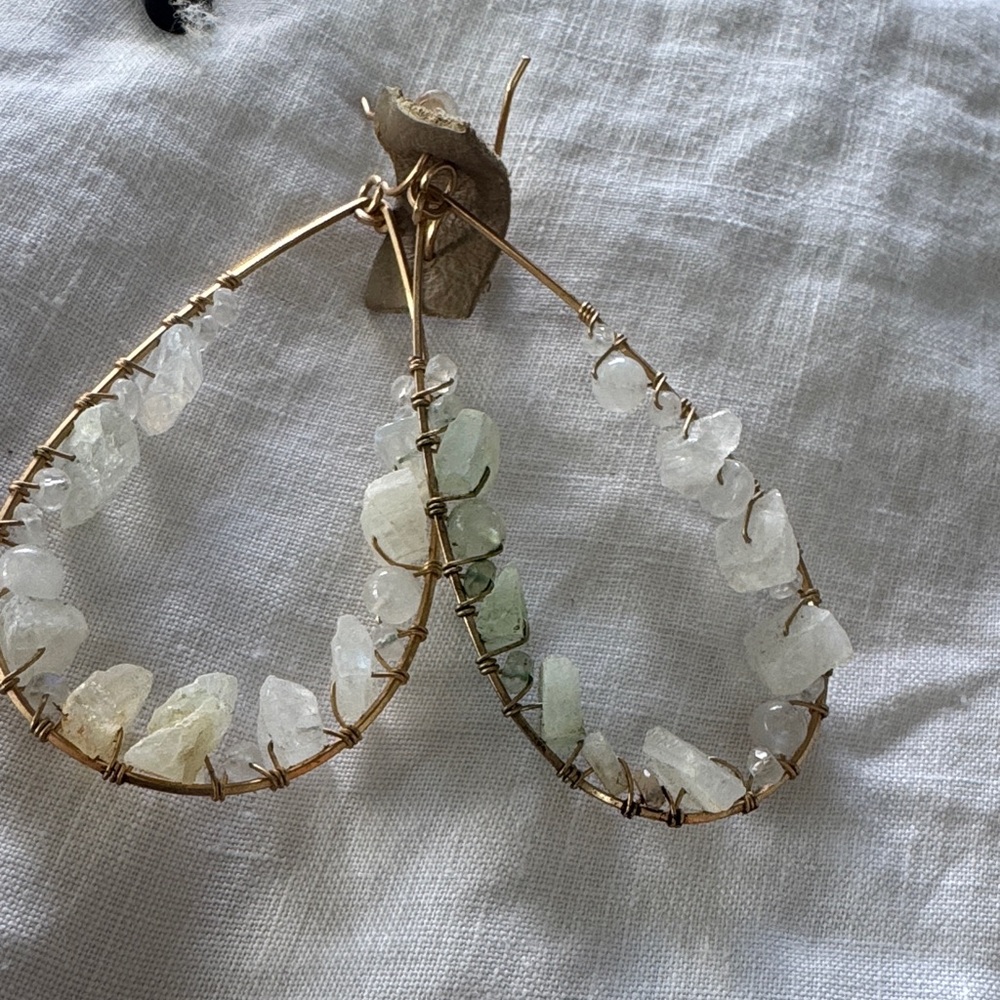 Wire Wrapped Stone Hoop Earrings